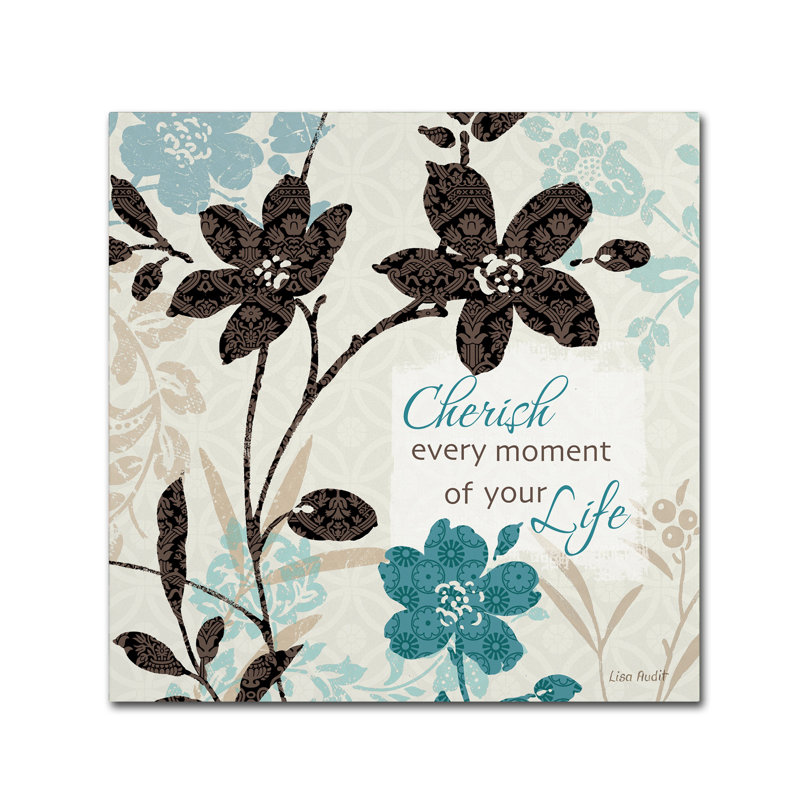 Cherish Every Moment Floral Canvas Art in Blue and Brown