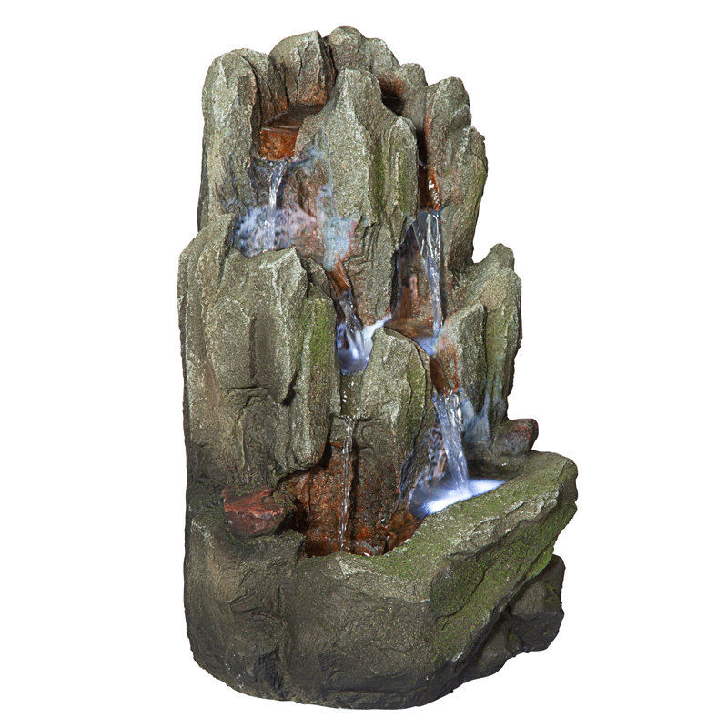 Handcrafted Weathered Stone Tabletop Fountain with LED Lights