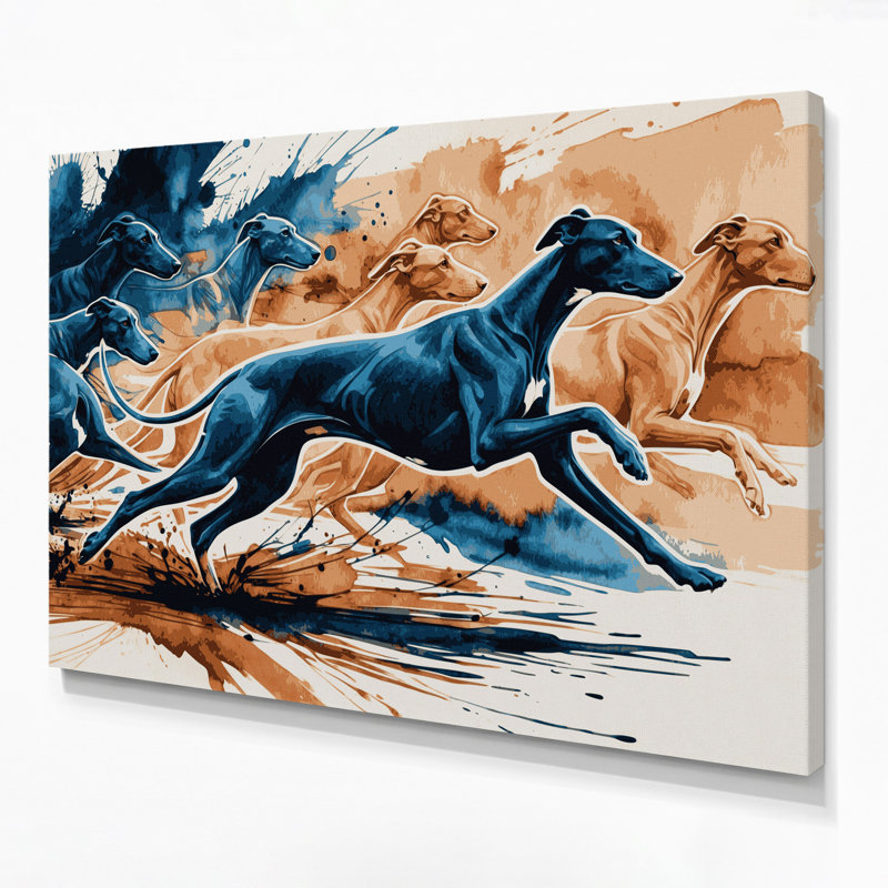«Dogs Whippet», art mural sur toile beige, H 20 po x l 30 po