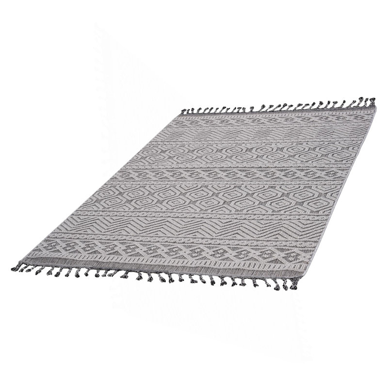 Collection Grey/White /Geometric Indoor/Outdoor Area Rug, Rectangle 4' x 6'2"
