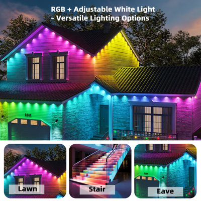 LED RGBW Waterproof Outdoor Eaves Lights Smart Permanet Lights wireless app control 150FT 108 Lights RGBW Colour Changing String Lights with 2.4G Remote Control IP65 Waterproof for Garden Party Holiday Decor