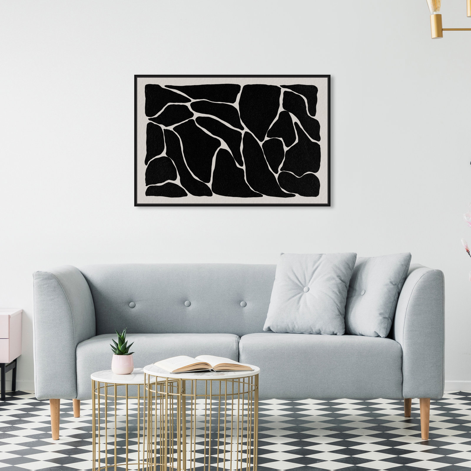 Abstract Black and White Giraffe Pattern Print, Black, 21" H x 31" W