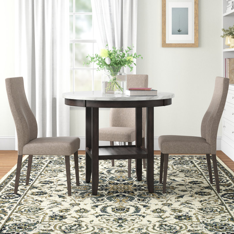 Ebeling Round Faux Marble Top with Solid Wood Base Dining Table