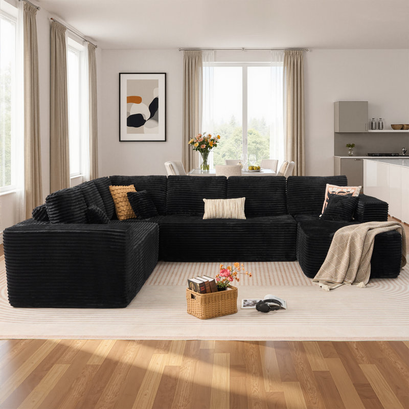 4-Piece Modular Sectional Floor Sofa In Plush Corduroy, No Assembly Needed, Cloud Couch For Living Room, Right Hand Facing