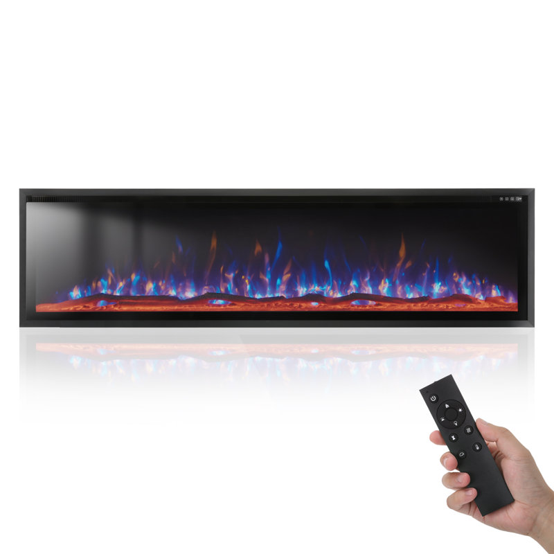 Alekhya Symple Stuff Black Recessed Wall Mounted Electric Fireplace, 19.3" H x 72" W x 5.1" D