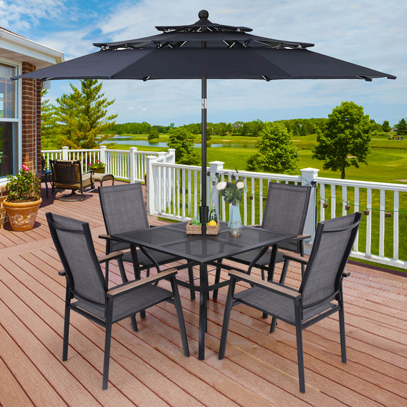 Leonard 4 - Person Patio Dining Set with Square Table, Navy
