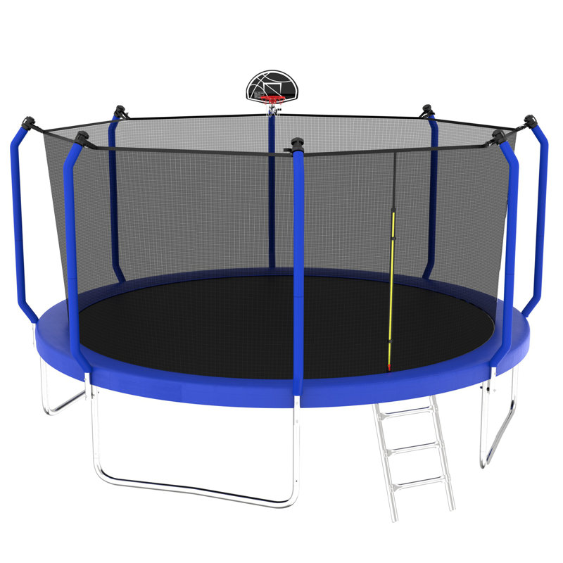 Trampoline 14FT avec panier de basketball, trampoline d'extérieur renforcé de type ASTM avec filet d'enclos