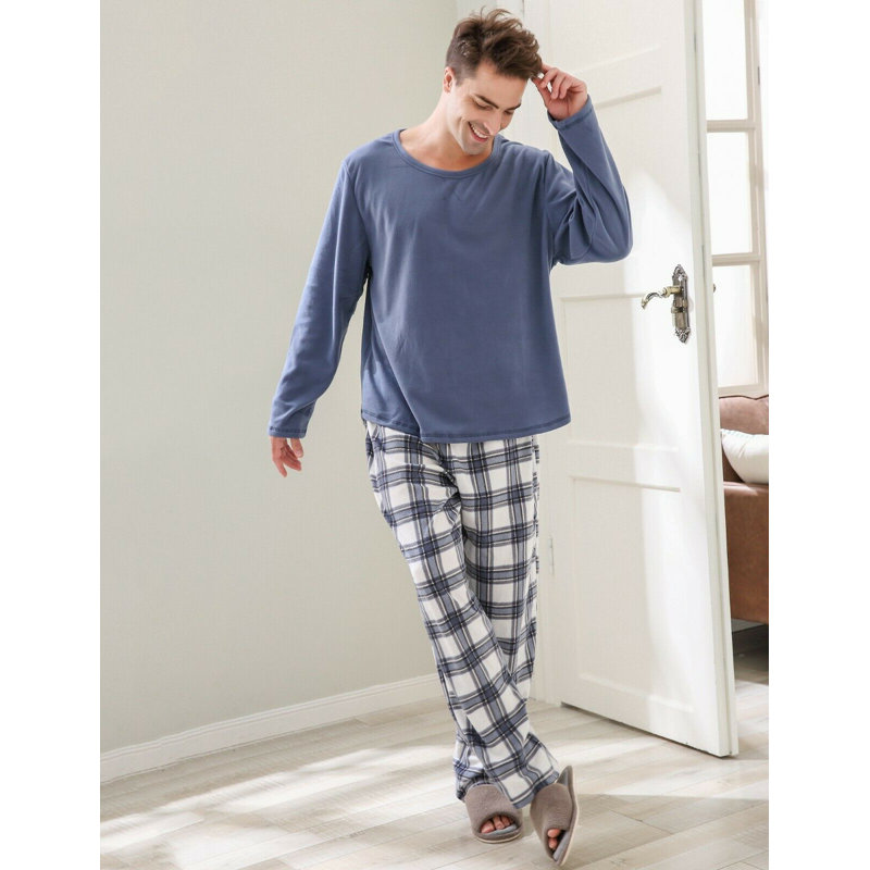 Ensemble de pyjama à carreaux en coton à deux manches longues pour hommes RH, S