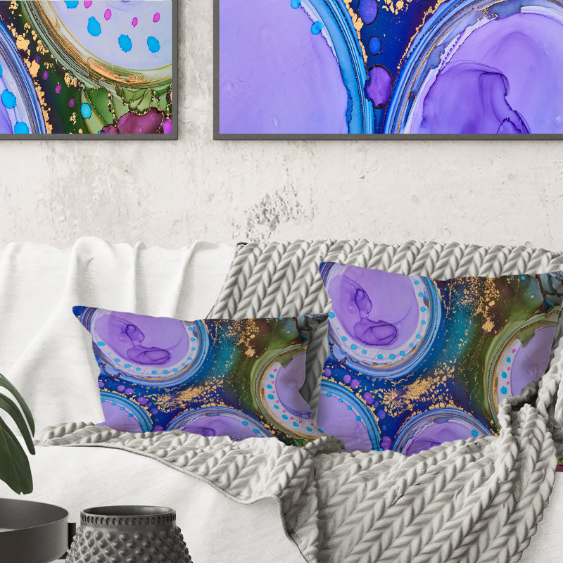 Mauve et or, art abstrait fluide de luxe I - coussin décoratif moderne, 18 po x 18 po