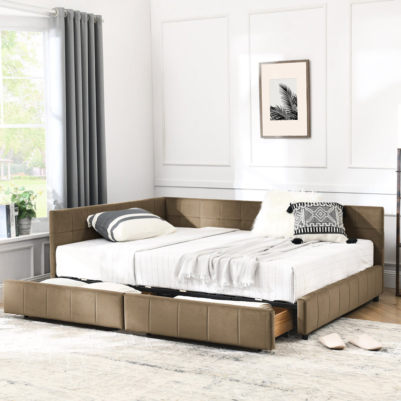 Brown Velvet Full Size Daybed - Comfortable And Versatile For A Stylish Bedroom Living Room With Storage Bed Upholstered , Storage, &