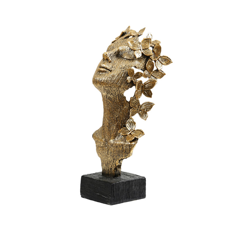 Watervliet Lady Face Polyresin Figurine & Sculptures for Living Room Decoration, Home Decor Accent Piece, Gold