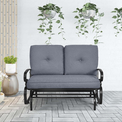 Glider Outdoor Patio Rocking Bench Loveseat Cushioned Seat Steel Frame by Lark Manor