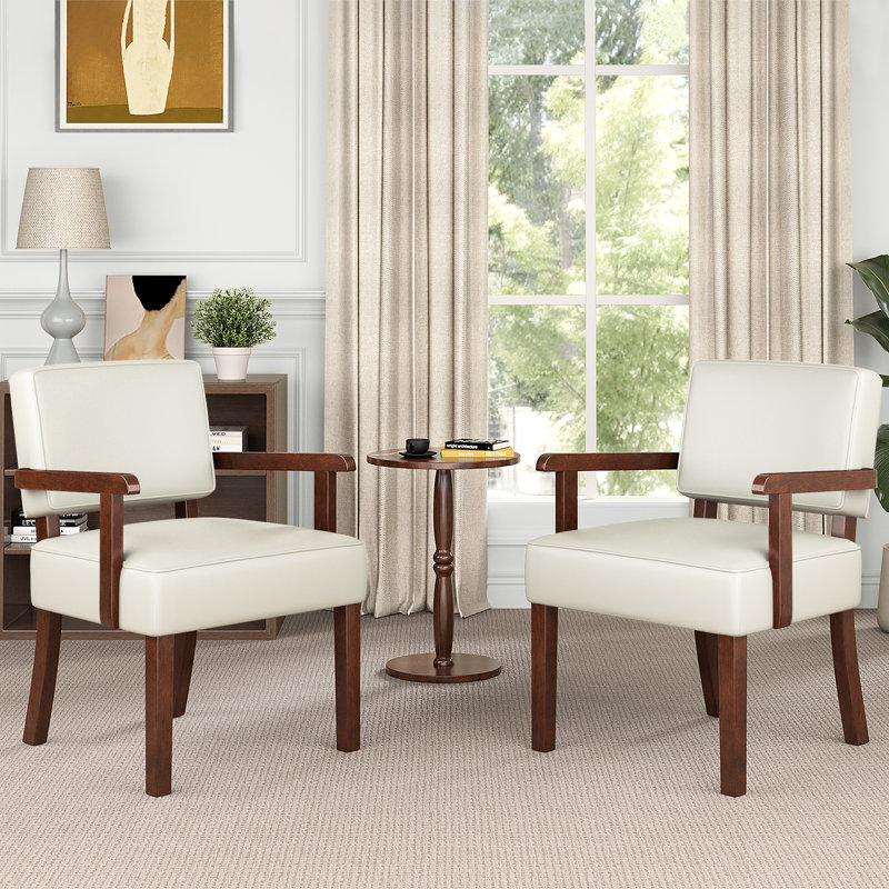Fauteuil d'appoint rembourré 32,6 po de hauteur en cuir massif, Similicuir beige