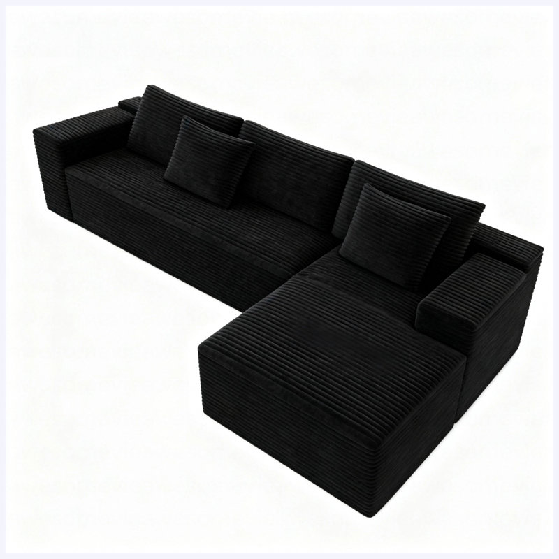 104.3" x 68.9" Modular Sectional Sofa Seat, 2PC Free Combination Black Plush Corduroy Compressed Couch for Living Room, Bedroom, Apartment, No Assembly Required