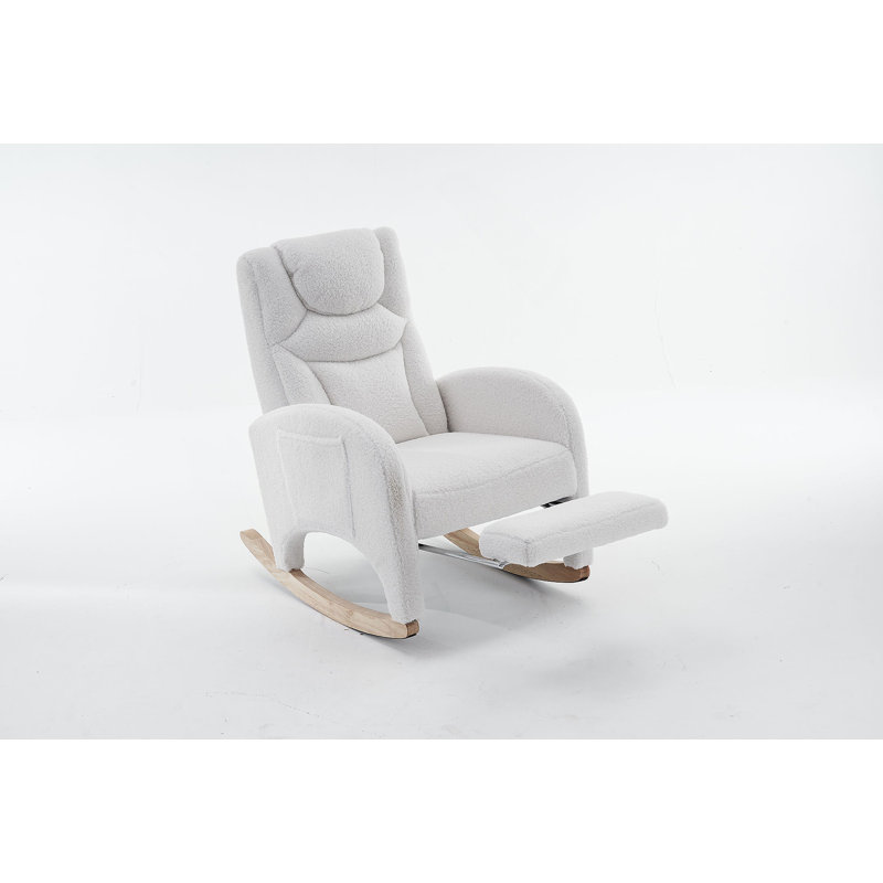Chaise berçante Teddy en tissu avec repose-pieds réglable, ivoire