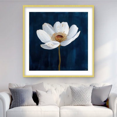 Fleur blanche sur fond bleu - imprimé floral mat bleu