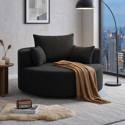Modern 360° Swivel Lounge Chair Oversized Barrel Chair with Deep Seat and Removable Pillows