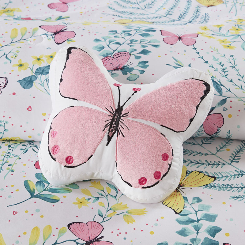 Twin Pink Microfiber Butterfly Comforter Set with Decorative Pillow