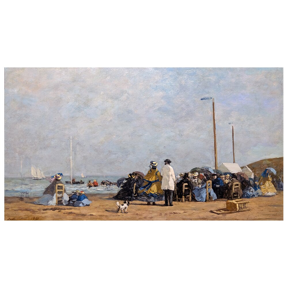 Gerahmtes Leinwandbild Crinolines Sur La Plage von Eugène Boudin