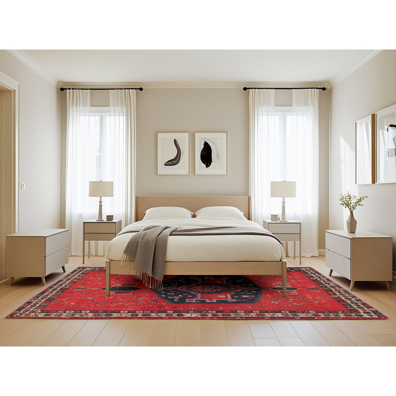 Tapis traditionnel rouge / noir, Rectangle 5 pi x 8 pi