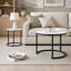 Ensemble de 2 tables basses gigognes rondes avec plateau en marbre noir et structure en métal noir-1012165487
