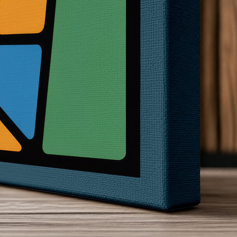 Stained Glass Rhythm Geometric - Wrapped Canvas, 30x20 - 76.2 x 50.8 cm, Teal Border