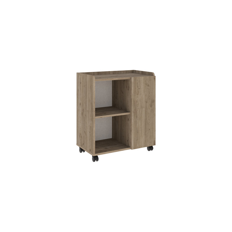 Zeo Compact Mobile Cabinet With Open Shelves And Door Rolling Storage Unit For Entryway, Living Room, Bedroom, Natural