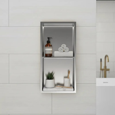 Double Niche Stainless Steel 304 Shower Shelf 12×24 (Nd600) - Silver