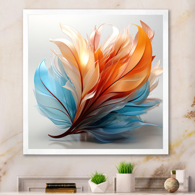 Fractal Boho Feather Amber Orange And Turquoise I - Feathers Wall Art for Living Room