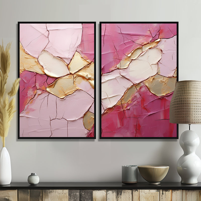 Art mural sur toile en or rose, H 36 po x l 48 po, Impression encadrée flottante, Noir