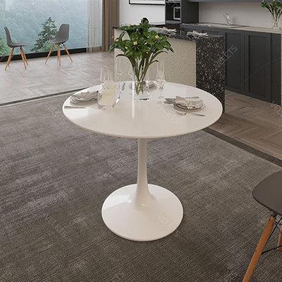 Mid-Century Modern Round Dining Table with Pedestal Base for Kitchen & Living Room