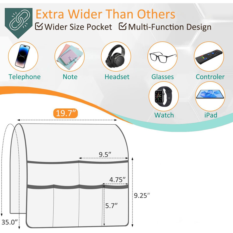 6 Pockets Sofa Armrest Organizer Non Slip Quilted Cotton Couch Remote Caddy Holder