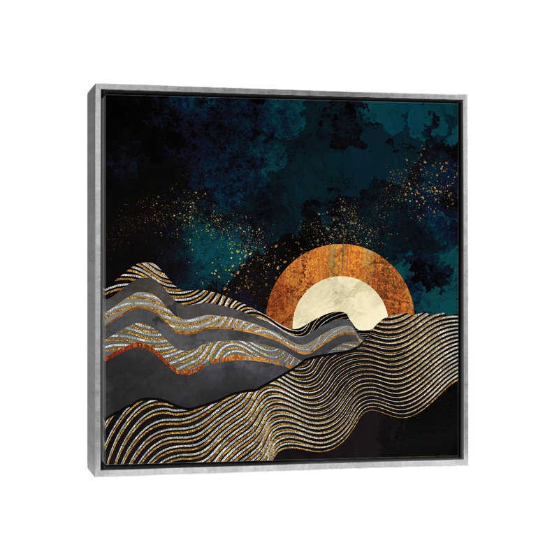 Or et champs argentés - impression d'art graphique, Pas de tapis, H 26 po x l 26 po x P 1,5 po, Toile avec cadre argenté