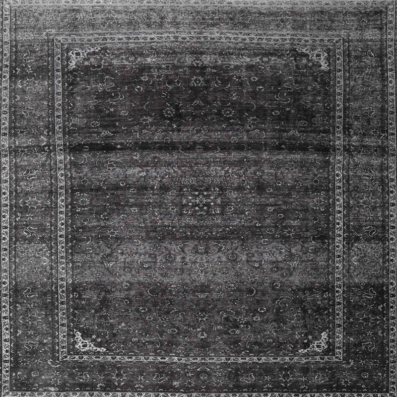 Tapis gris/beige traditionnel Lizard, Rond 5 pi