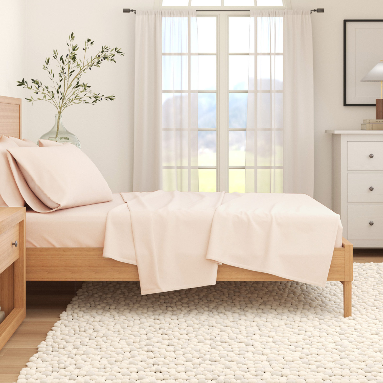 Raye Cotton Flannel Sheet Set, Solid - Blush Pink, California King with 2 Pillowcases