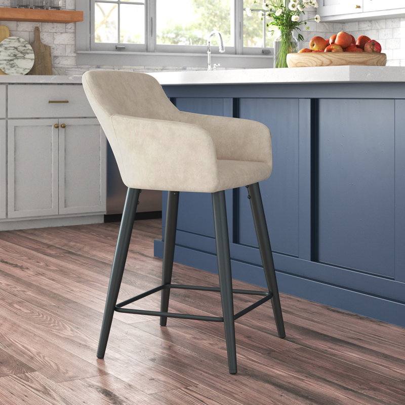 Ivanna Upholstered Counter Stool with Metal Frame, Taupe Velvet