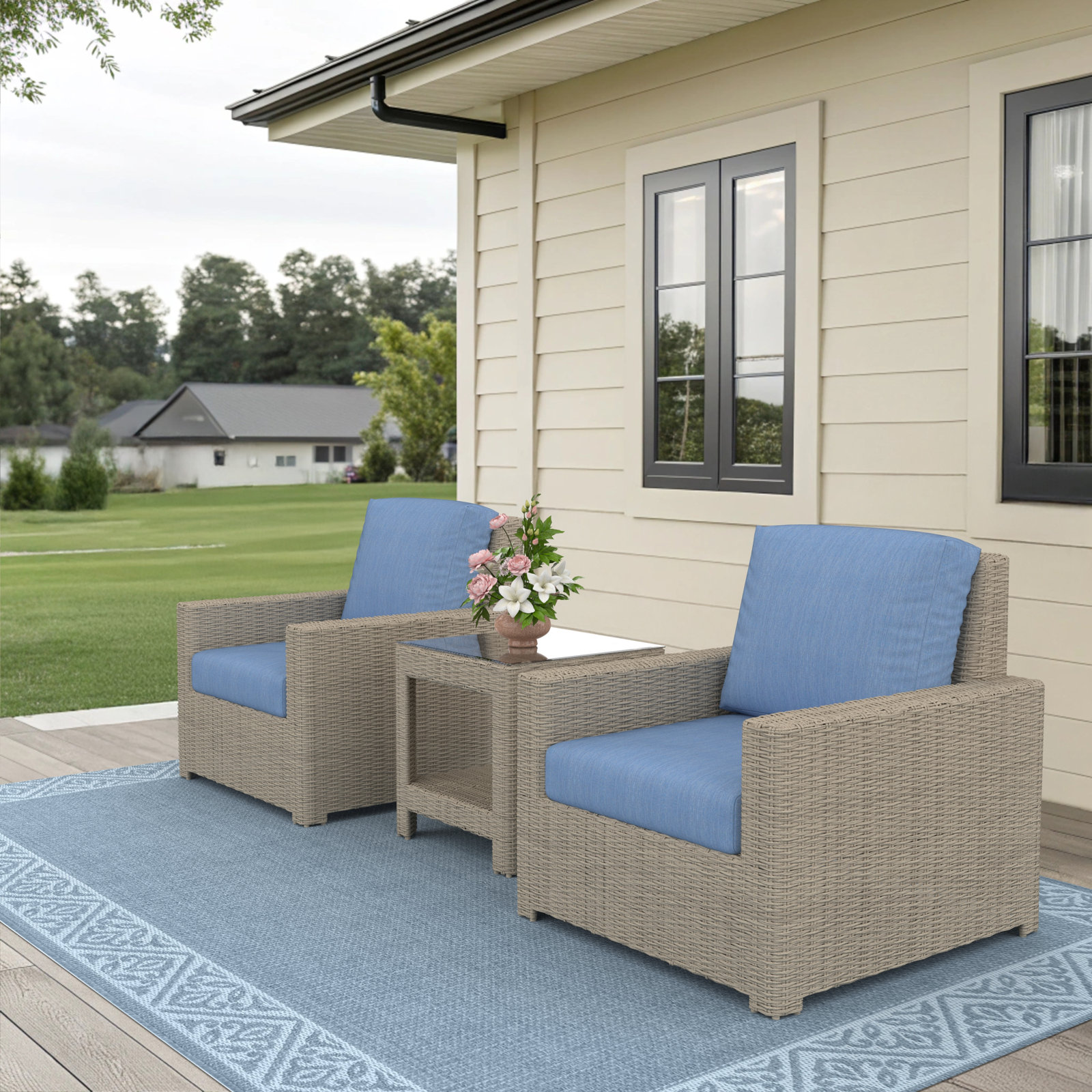 Henri 2-Person Sunbrella® Patio Seating Group, Cast Ocean