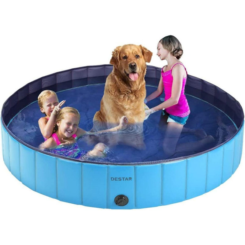 Baignoire d'extérieur pliable pour animaux en PVC avec doublure de protection, Bleu, H 11,8 po x l 48 po x 48 po