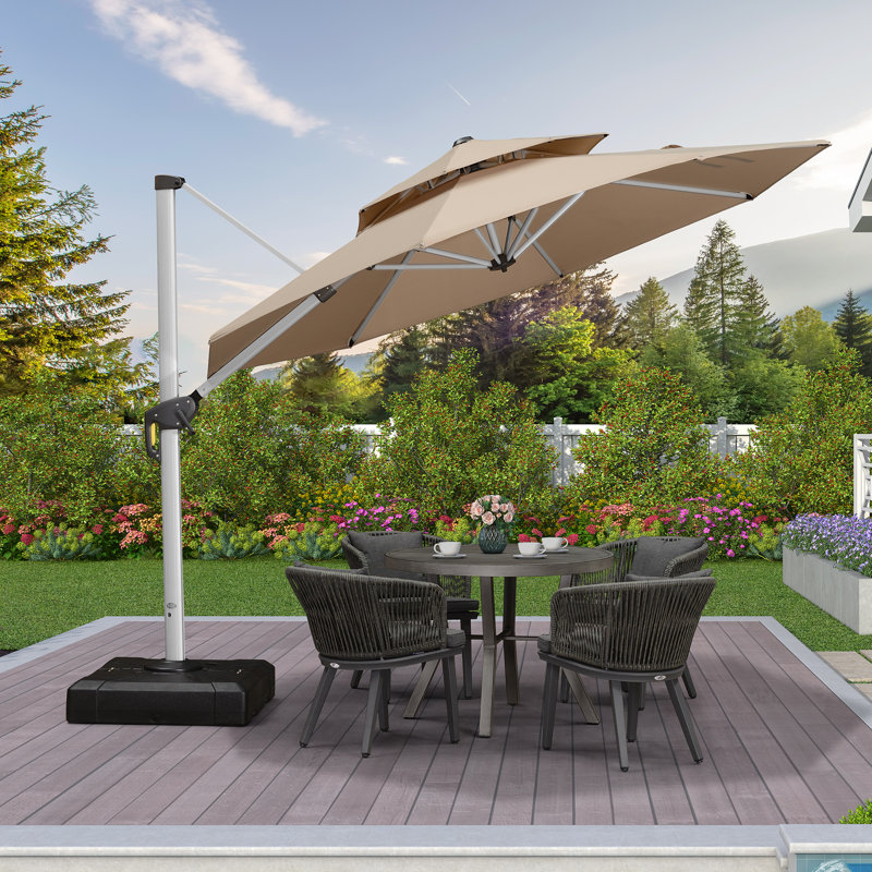 Parasol extérieur Legend avec base, H 108 po x l 132 po x P 132 po, Beige