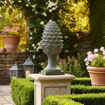 Statue décorative de jardin artichaut pour l'extérieur - Sculpture en pierre de style classique pour décoration de statue de jardin - 30 po, gris