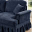 Chenille bleue modulaire à quatre places avec dossier en forme de fleur, accoudoirs évasés et mobile pour différentes configurations de pétales modulaires, jupes amovibles, coussins de siège