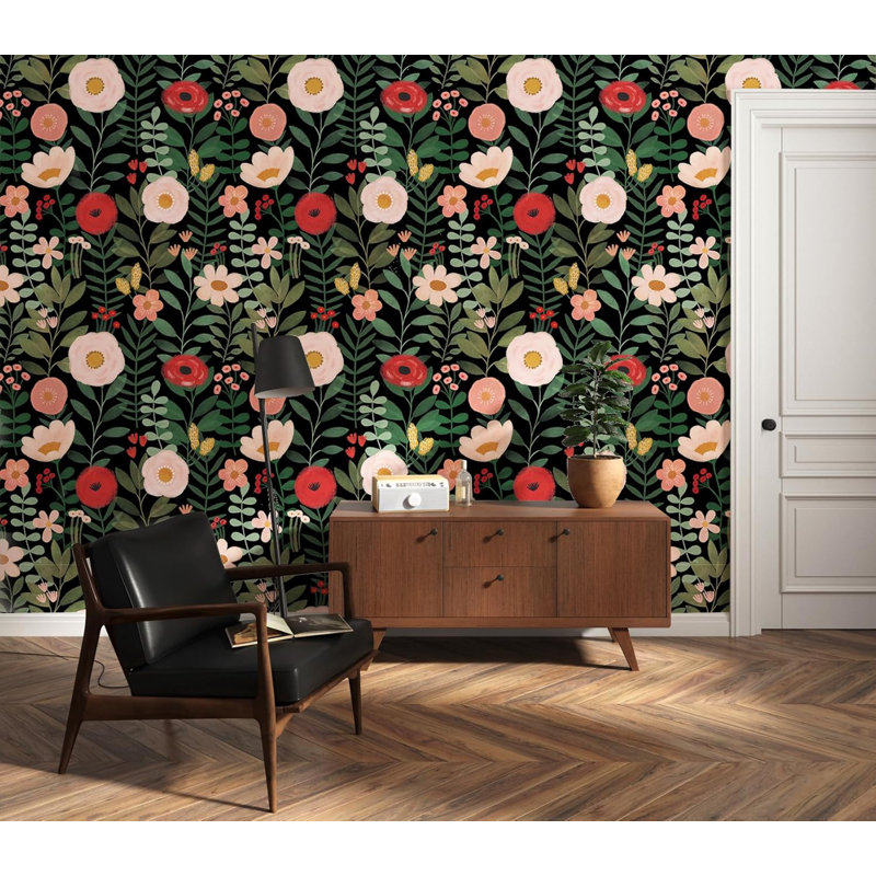 Papier peint auto-adhésif floral - Papier peint adhésif amovible pour chambre à coucher, papier contact Boho avec motif floral moderne, matériau en vinyle facile à installer et à nettoyer, durable