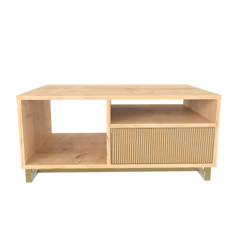 Medon Coffee Table, Sapphire Oak Top/Rattan Pattern Cabinet