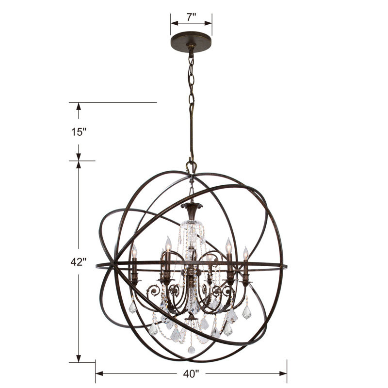 Lustre 6 lumières façon bougie Dreiling, Bronze anglais, Transparent, taillé main