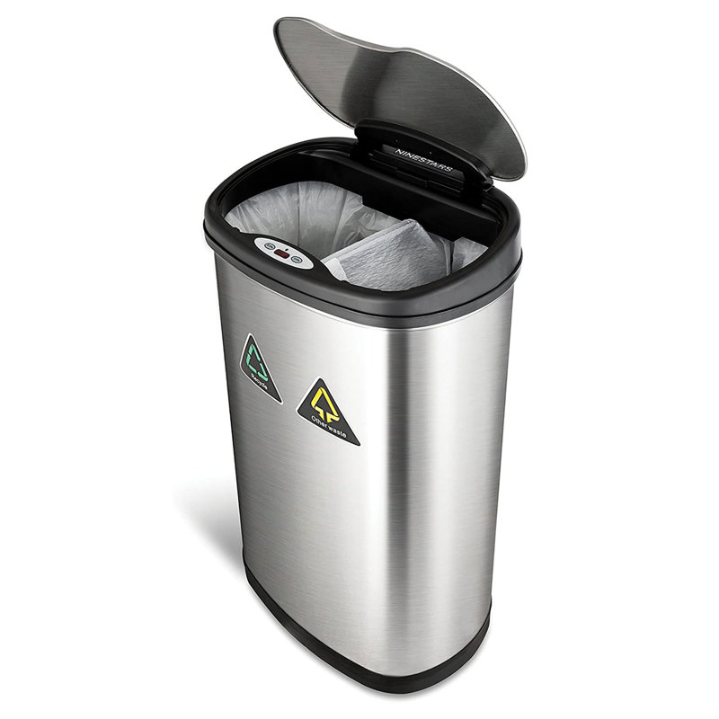 Nine Stars 13 Gallon Stainless Steel Motion Sensor Multi-Compartments Trash & Recycling Bin