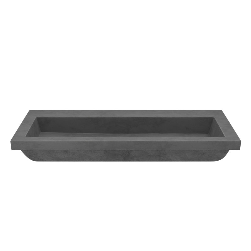 Trough Concrete Handmade Rectangular Drop-in Bathroom Sink, No Faucet Hole, Ocean