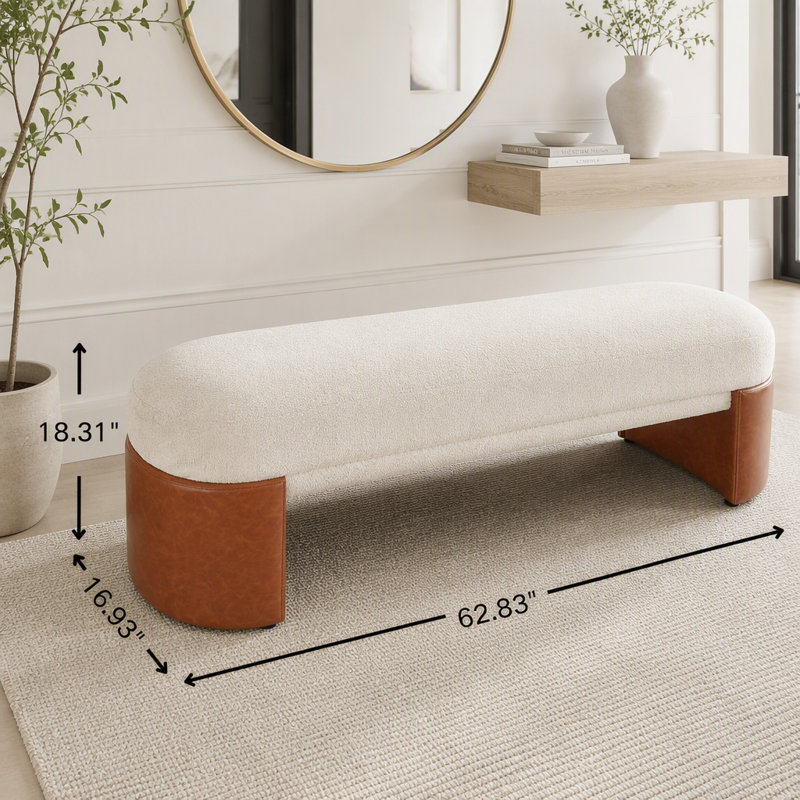 Banc de salle à manger rembourré, structure en caoutchouc et contreplaqué, Beige-Boucle - L 62,83 po