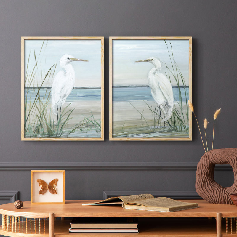 Impression encadrée Summertime Heron I-Premium - prêt à être accroché - aucun clou requis - aucun clou requis, Bois naturel