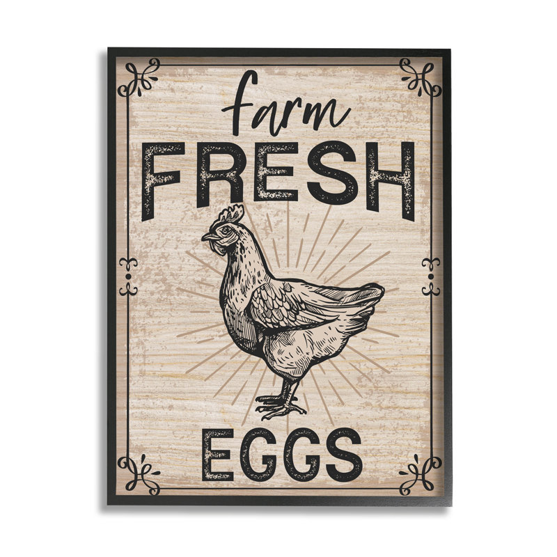 «Farm Fresh Eggs», art de giclée de poule rétro par Angela Nickeas, H 20 po x l 16 po x P 1,5 po, Giclée encadrée noir minuit