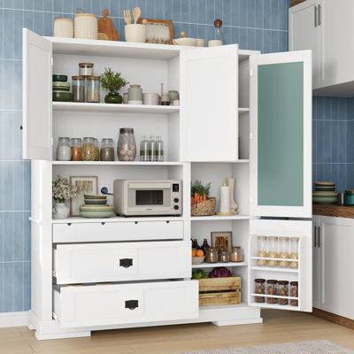 Nelson Large Kitchen Pantry Cabinet with Hutch, Drawers, Adjustable Shelves by NFusion